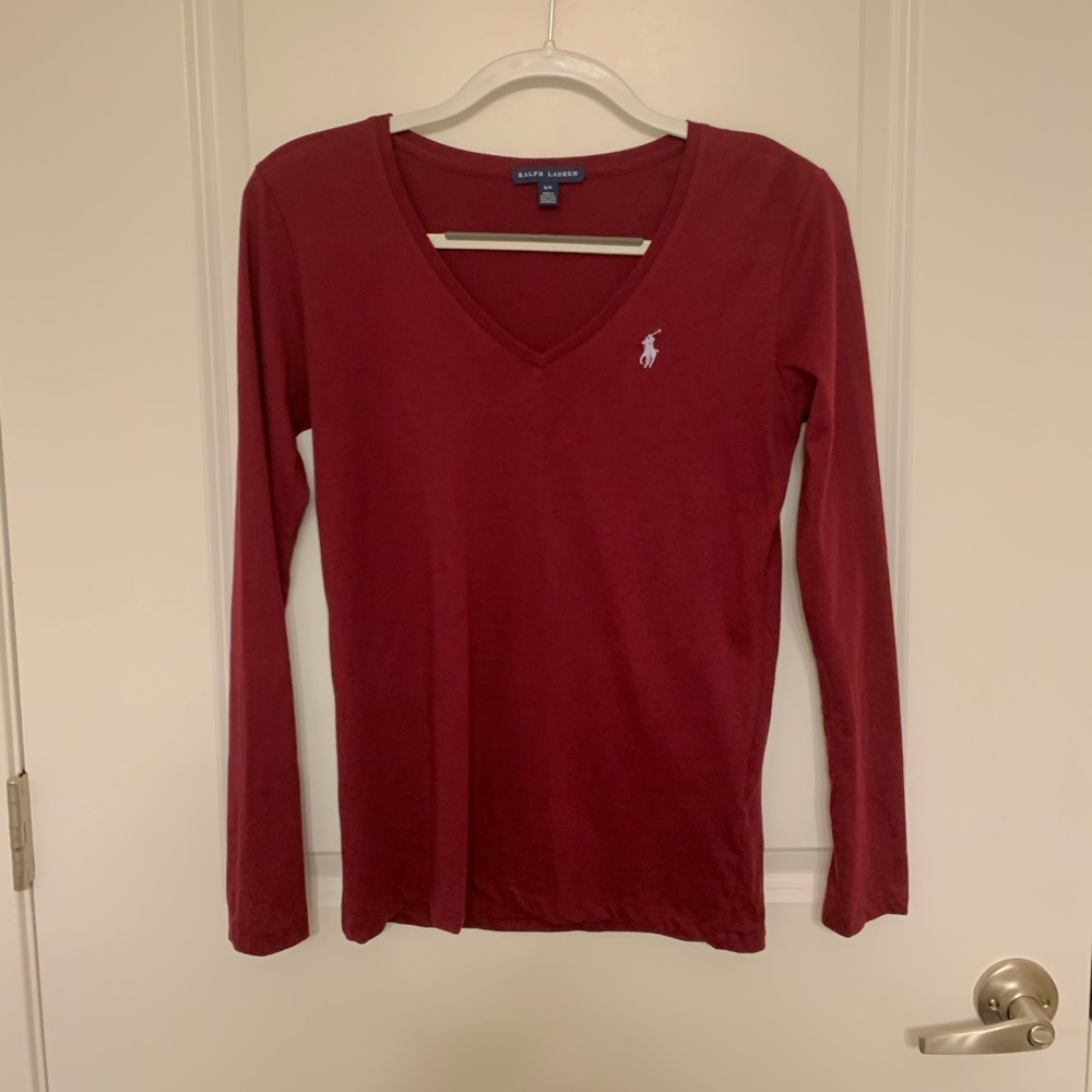Polo Ralph Lauren Maroon Long Sleeve V Neck Shirt